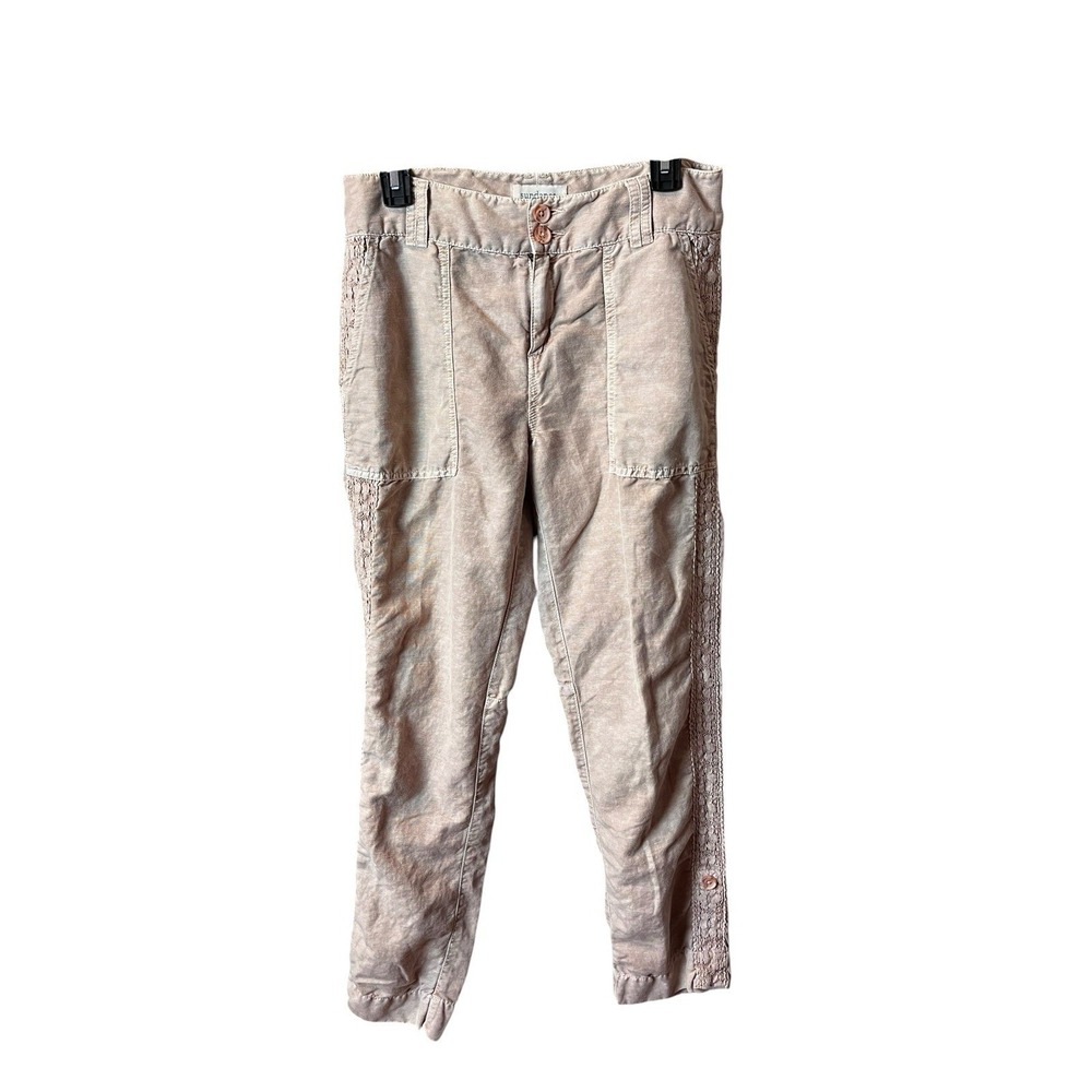Sundance Organia Linen Blend Pants Size 6 Peach Color Lace Side Panel